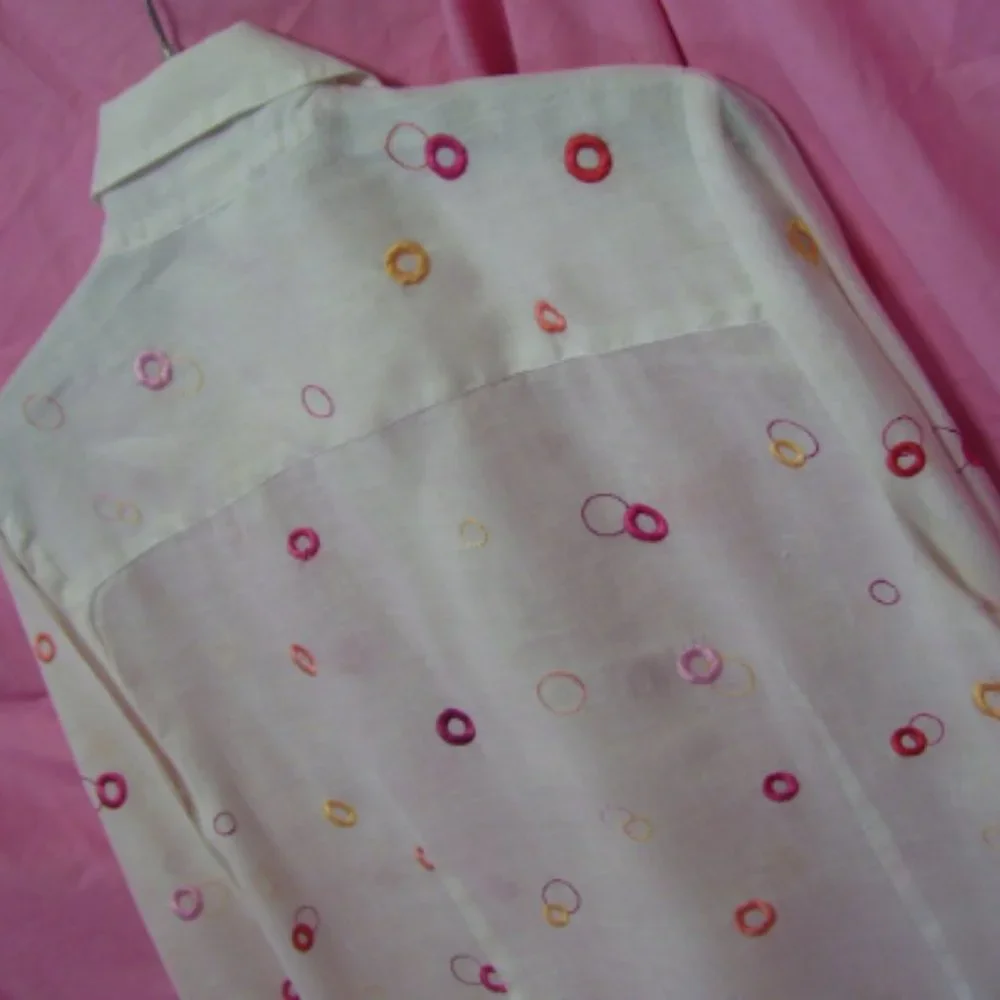 Alexandra Bartlett True Linen White Blouse Top Embroidery Yellow Pink Si…